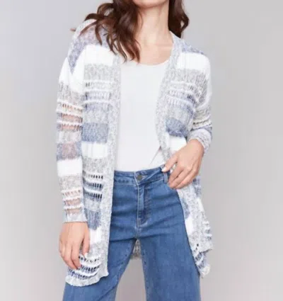 Charlie B Knee-length Striped Cardigan In Denim