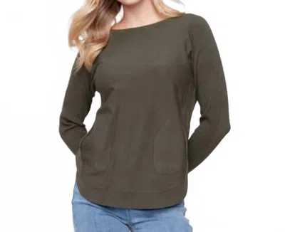 Charlie B Knit Sweater With Back Detail Lace Up In Spruce In Green