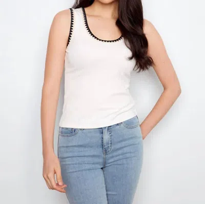 Charlie B Knit Tank Top With Crochet Detail In Ecru In White