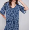 Charlie B Knotted Front V Neck Top In Indigo