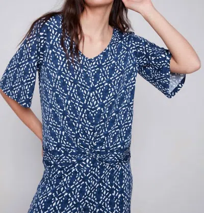 Charlie B Knotted Front V Neck Top In Indigo