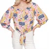 Charlie B Printed Off Shoulder Blouse With Knot In Batik In Multi