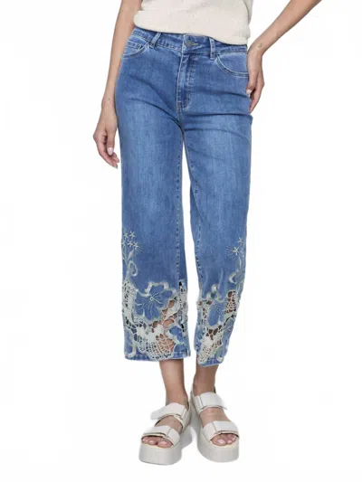 Charlie B Lace Side Cut Flare Jeans In Medium Blue
