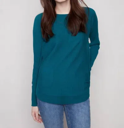 Charlie B Lace Up Cuffs Knit Sweater In Evergreen In Green