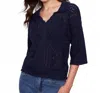 Charlie B Lightweight Open Weave Pointelle Sweater In Navy In Multi
