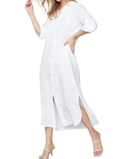 Charlie B Linen 3/4 Roll Up Sleeves Button Front Tunic Dress In White