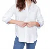 Charlie B Linen Blend Drop Shoulder Shirt With Striped Cuffs In White In White