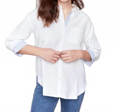 Charlie B Linen Blend Drop Shoulder Shirt With Striped Cuffs In White