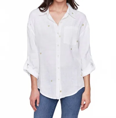 Charlie B Linen Blend Tunic Blouse With Embroidered Hearts In White