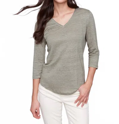 Charlie B Linen Blend V-neck Top In Celadon
