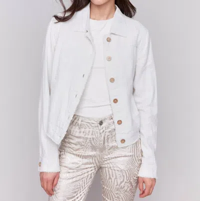 Charlie B Button Front Linen Jacket In Natural In White