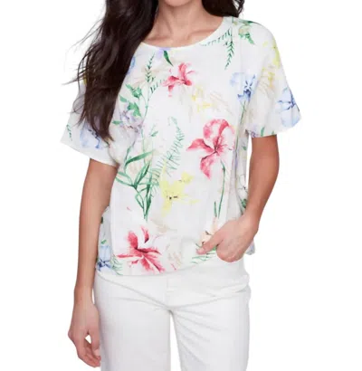 Charlie B Linen Dolman Sleeve Top In White