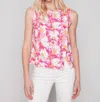 Charlie B Linen Floral Tank In Multi In White