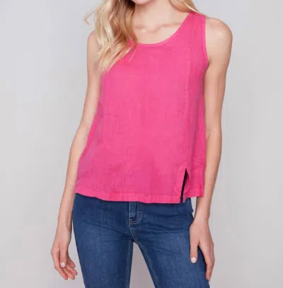 Charlie B Linen With Slit Tank Top In Punch In Pink