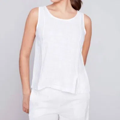 Charlie B Linen With Slit Tank Top In White