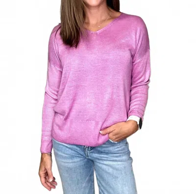 Charlie B Lisbon V Neck Sweater In Mulberry In Pink