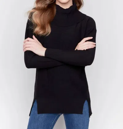 Charlie B Long Cowl Neck Tunic Sweater In Black