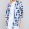 Charlie B Long Crochet Cardigan In Denim In Blue