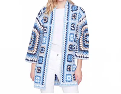 Charlie B Long Crochet Cardigan In Denim In Multi