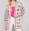 Charlie B Long Crochet Cardigan In Punch In Multi