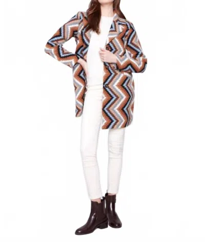 Charlie B Long Crochet Coat In Sepia In Pink