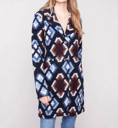 Charlie B Long Crochet Coat In Twilight In Blue
