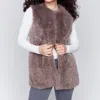 Charlie B Long Faux Fur Vest In Taupe In Brown
