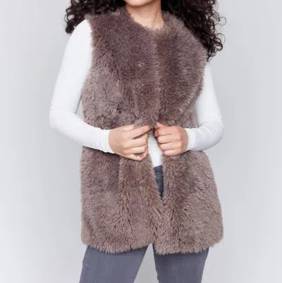 Charlie B Long Faux Fur Vest In Taupe In Brown