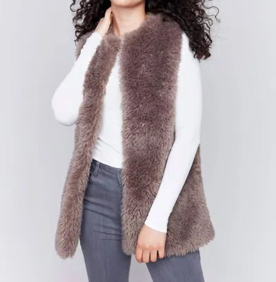 Charlie B Long Faux Fur Vest In Taupe In Brown