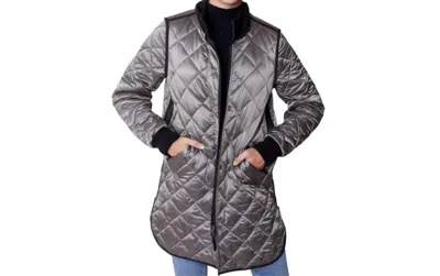 Charlie B Long Iridescent Quilted Jacket In Spruce In Gray