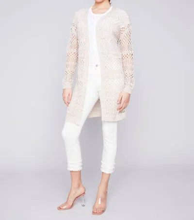 Charlie B Long Knit Crochet Cardigan In Beige