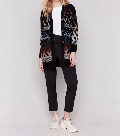 Charlie B Long Ombre Pattern Cardigan In Midnight In Multi