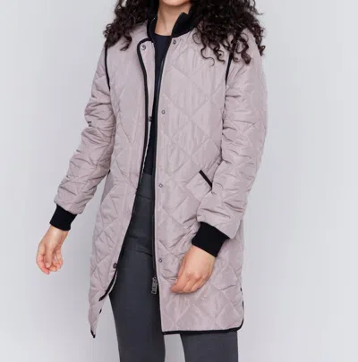 Charlie B Long Quilted Jacket In Taupe In Grey