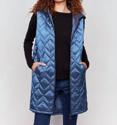 Charlie B Long Quilted Vest In Glacier In Grey
