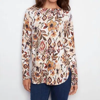 Charlie B Long Sleeve Boat Neck Top In Jacobean In White