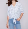 Charlie B Long Sleeve Button And Knot Shirt In Blue In Blue