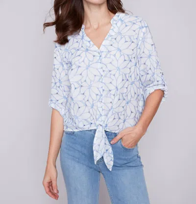 Charlie B Long Sleeve Button And Knot Shirt In Blue