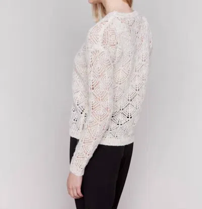 Charlie B Long Sleeve Crew Neck Crochet In Oatmeal In White