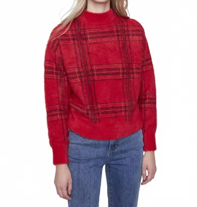 Charlie B Long Sleeve Jacquard Mock Neck Sweater In Red