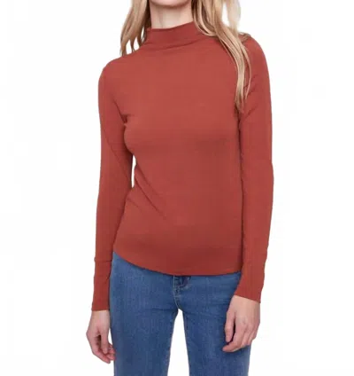 Charlie B Long Sleeve Mock Neck Fine Rib Top In Sepia In Brown
