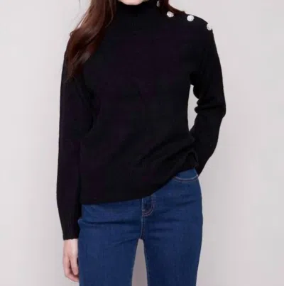 Charlie B Long Sleeve Mock Neck Sweater In Black