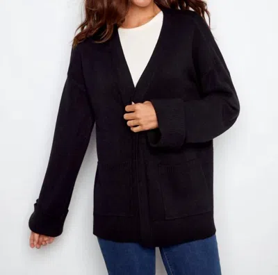 Charlie B Long Sleeve Patch Pockets Cardigan In Blk In Black