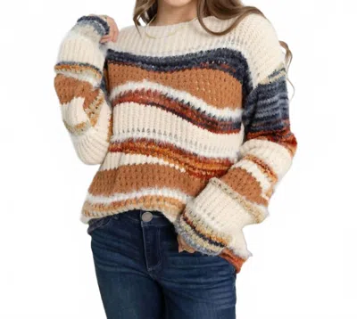 Charlie B Long Sleeve Patchwork Sweater In Sepia In Multi