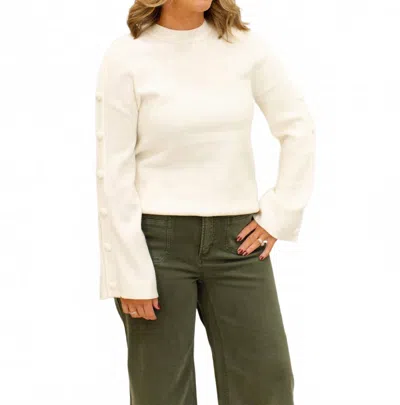Charlie B Long Sleeve Ribbed Crew Neck Sweater With Button Details In Ecru In Neutral