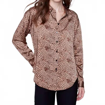 Charlie B Long Sleeve Satin Blouse In Animal Print In Brown