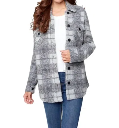 Charlie B Long Sleeve Shacket With Pockets In Charcoal In Pink