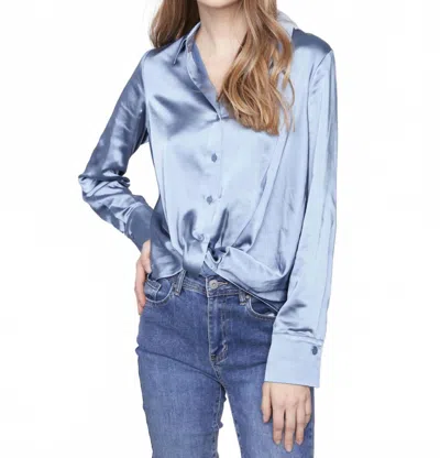 Charlie B Long Sleeve Shirt With Twisted Front In Oxford In Blue
