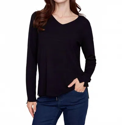 Charlie B Long Sleeve V-neck Sweater In Black