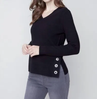 Charlie B Long Sleeve V-neck Sweater In Noir/black