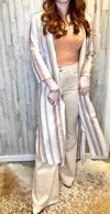 Charlie B Looking Chic In Stripes Duster In Beige Multi In Beige
